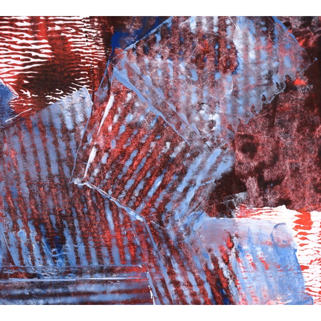 Blue Striped Abstract Expressionist Composition in Acrylic on Paper by Ricardo De Silva For Sale - Image 4 of 5
