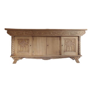 Early 20th Century Rustic European Architectural Antique Tiger Oak Sideboard For Sale