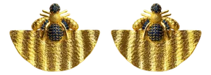 Abundance Honey Bee Sapphire & Gold Chunky Earrings, A Pair