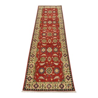 Kazak Runner 2’8” X 8’3” Red Wool Traditional Hand-Knotted Oriental Rug For Sale