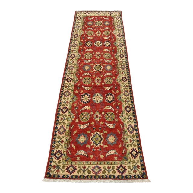 Kazak Runner 2’8” X 8’3” Red Wool Traditional Hand-Knotted Oriental Rug For Sale