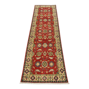 Kazak Runner 2’8” X 8’3” Red Wool Traditional Hand-Knotted Oriental Rug