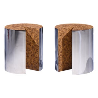 Leon Rosen for Pace Style Mid Century Pac-Man Chrome Drum Tables - Pair For Sale