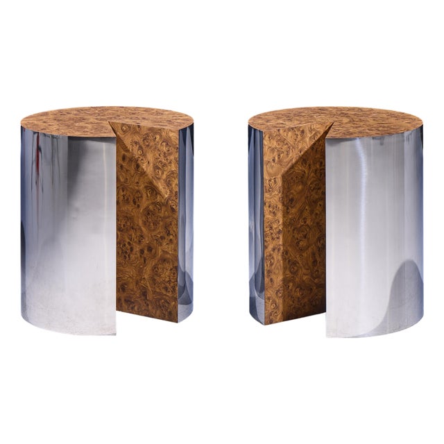 Leon Rosen for Pace Style Mid Century Pac-Man Chrome Drum Tables - Pair For Sale
