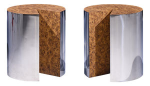 Leon Rosen for Pace Style Mid Century Pac-Man Chrome Drum Tables - Pair
