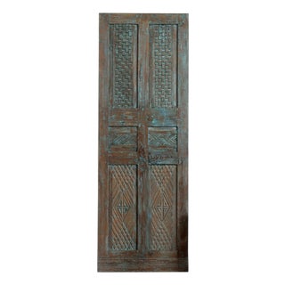 Antique Dusty Blue Carved Door – Rustic Farmhouse Barn Door or Hinged Statement Panel80x28 For Sale