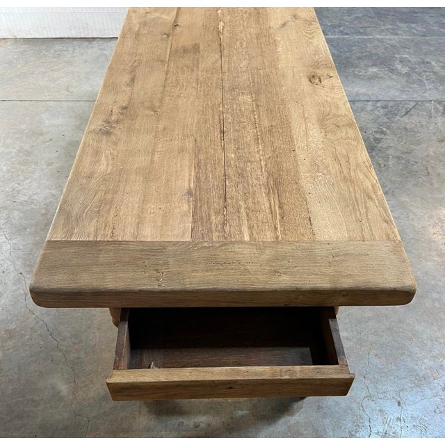 French Oak Farmhouse Kitchen Dining Table with Drawer, 1920 For Sale - Image 11 of 18