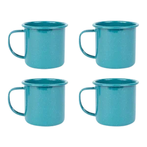 Crow Canyon Home Enamelware, Stinson Speckle 12 oz. Mugs in Turquoise - Set of 4