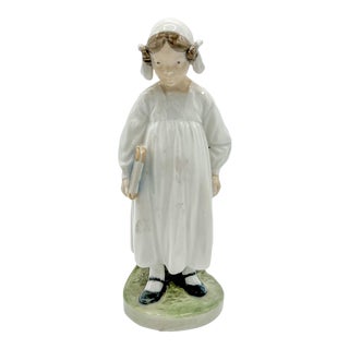1960s Royal Copenhagen Porcelain Figurine Girl With Book For Sale