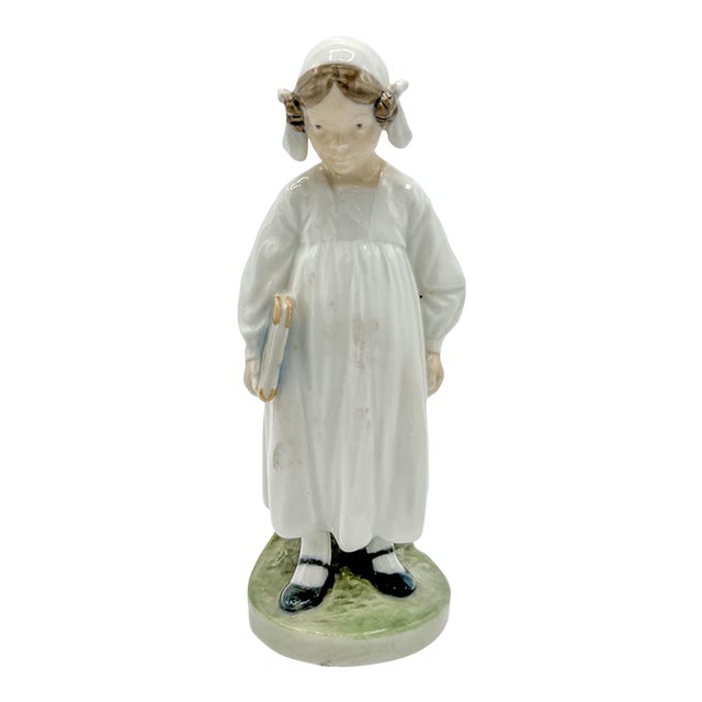 1960s Royal Copenhagen Porcelain Figurine Girl With Book For Sale