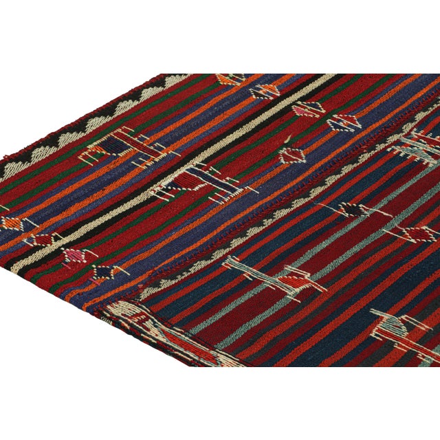 1950s Vintage Shahsavan Persian Kilim Rug in Red and Blue Patterns by Rug & Kilim For Sale In New York - Image 6 of 7