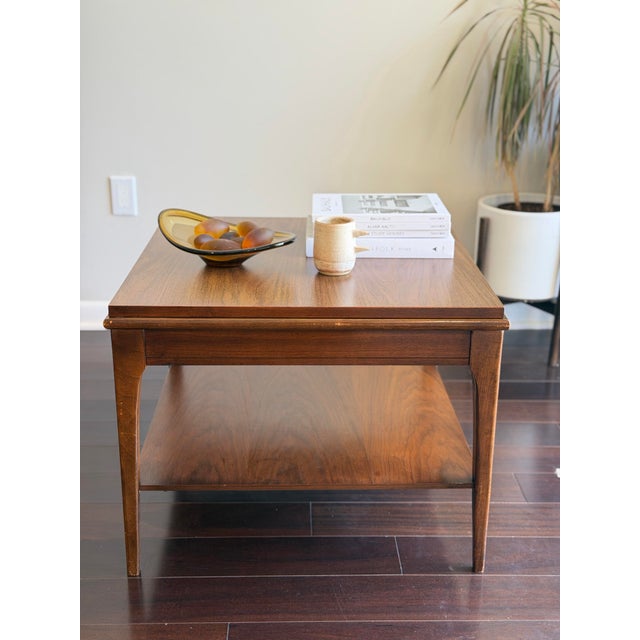 1960s Mid-Century Modern Walnut Floating-Top End Table With Lower Shelf — MCM Lamp Side Table For Sale - Image 10 of 12