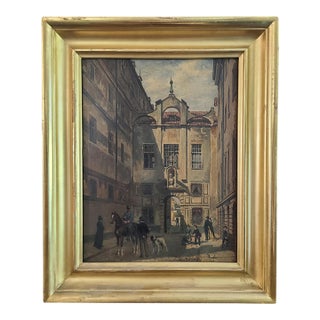 Otto Von Ruppert Antique Oil Painting Munich Germany Architectural Cityscape For Sale