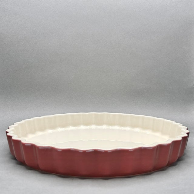 French Vintage Emile Henry France Burgundy Red Stoneware Fluted Tart Pan For Sale - Image 3 of 8