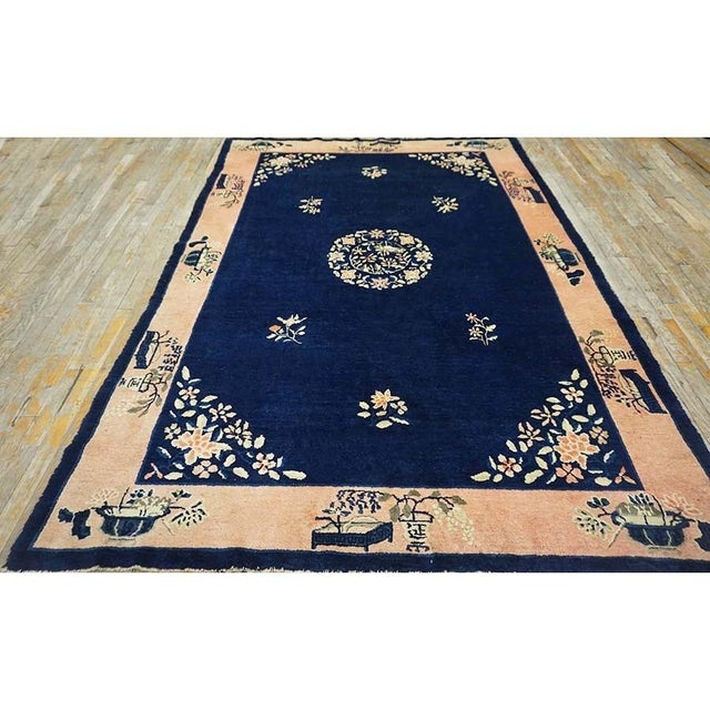 Chinese - Peking Antique Rectangle Wool 1920s Knotted Hallway Runner Blue Rug, Circa Date: 1920s. This exceptional hand-...
