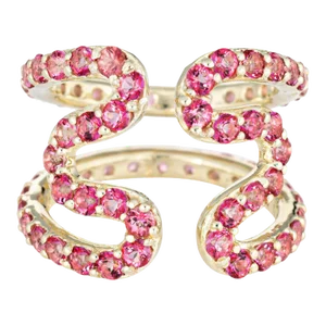 Sabine Getty Pink Topaz Wiggly Ring Estate 18 Karat Yellow Gold Wave Jewellery size 5