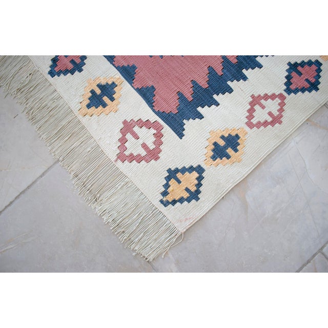 3x7 Pink Navy Silk Kilim, Modern Turkish Flatweave Runner, Handwoven Entryway Corridor Rug, Geometric Tribal Runner For Sale - Image 12 of 18