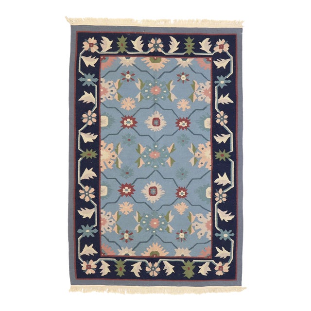 Vintage Romanian Floral Kilim Rug, 03'11 X 05'10 For Sale