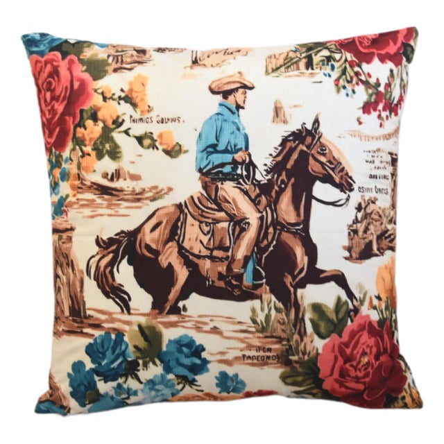 Western Galloping Cowboy & Horse Feather/Down Pillow For Sale - Image 4 of 4