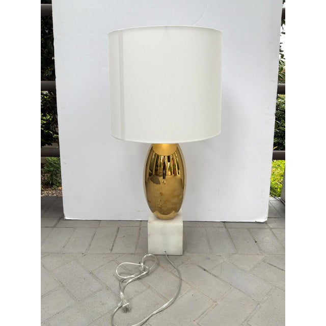 2020s Modern Brass Lamp on Marble Cube Base For Sale - Image 5 of 7