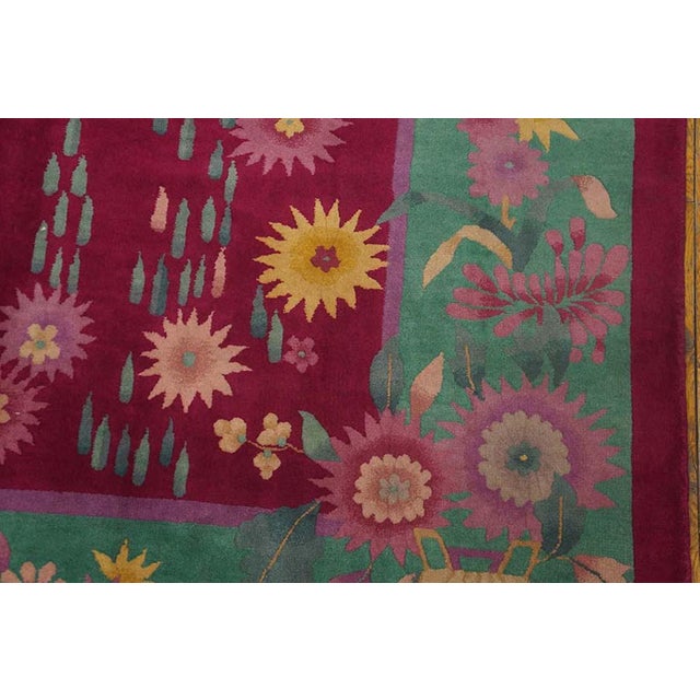 Early 20th Century 1920s Pink Blush Floral Modern Antique Chinese Art Deco Rug 8'9" X 11'4" Wool Handknotted Carpet For Sale - Image 5 of 6