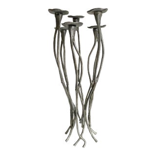 1990s Aluminum Candelabra Roots Brutalist Tall Floor Multi Candle Holder For Sale