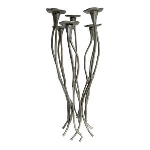 1990s Aluminum Candelabra Roots Brutalist Tall Floor Multi Candle Holder