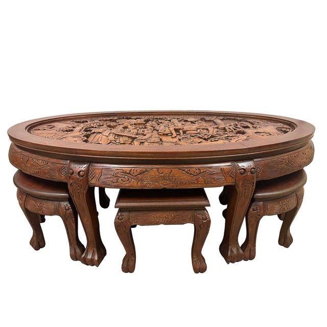 This beautiful Teak wood Coffee Table has a lot of Chinese traditional massive carving works of Chinese Characters and...