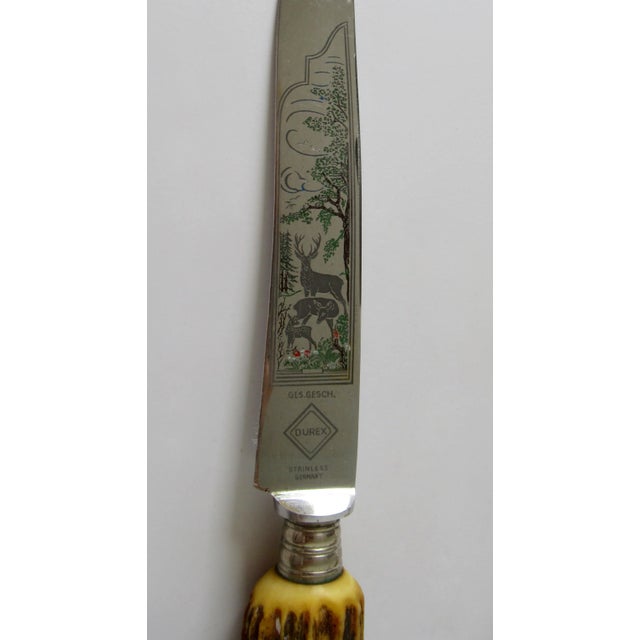 Vintage Solingen Germany Stag Handled Cutlery Serving Knife & Fork - 2 Pcs. For Sale - Image 10 of 13