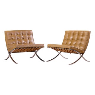 Mies Van Der Rohe for Knoll Mid Century Barcelona Lounge Chairs - Pair For Sale