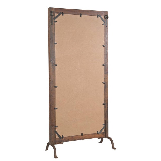 Vintage Indian Carved and Bleached Teakwood Mirror on Iron Legs For Sale - Image 4 of 4