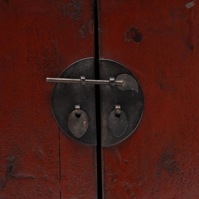 Early 20th Century Chinese Red & Black Lacquer Book Cabinet, C. 1900 For Sale - Image 5 of 7