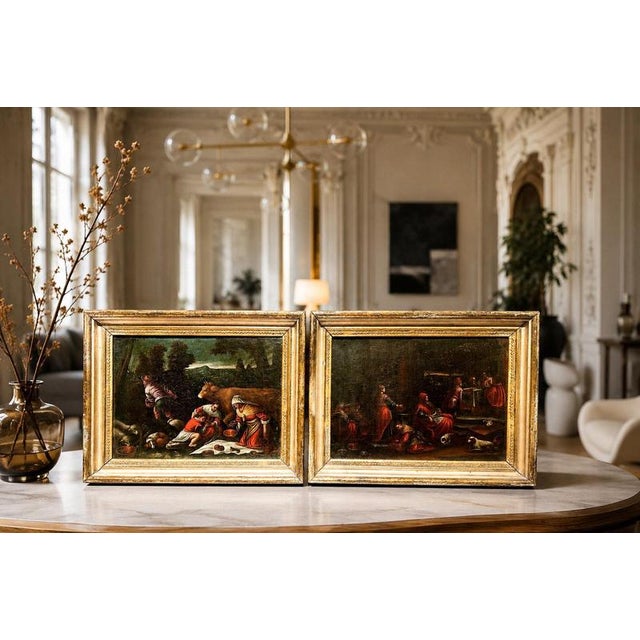 Circle of Bassano School, Figurative Composition, Oil Painting on Canvas, Set of 2 For Sale - Image 11 of 11