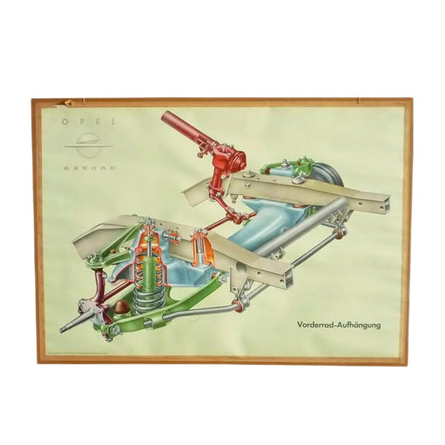 Driving School Wall Chart of Front Suspension from Opel, 1950s For Sale