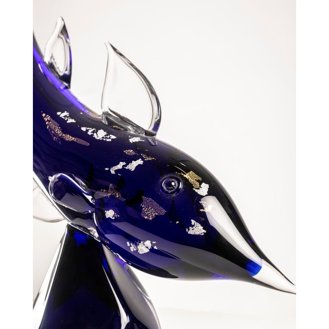 Mid-Century Modern Fish Sculpture in Blue Murano Glass with Gold and Silver Leaf by Vincenzo Nason, 1970s For Sale - Image 3 of 14