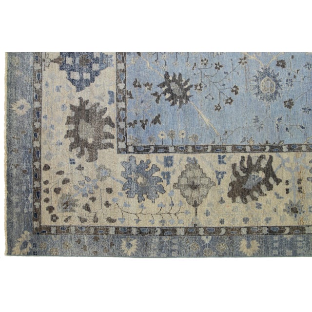 Light Blue Apadana's Artisan Collection Handmade Indian Wool Rug For Sale - Image 4 of 9