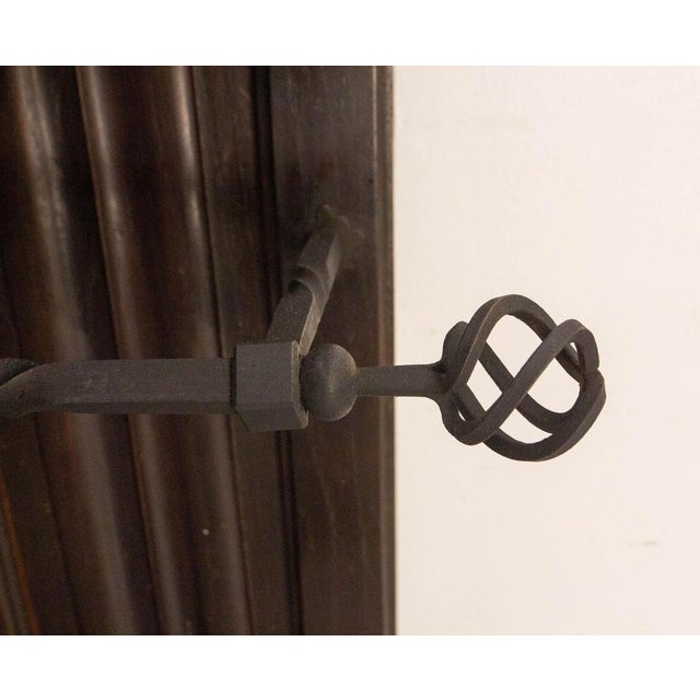 French Gothic Style Oak Coat Hat Rack with Beveled Mirror and Wrought Iron Stand, 19th Century For Sale - Image 5 of 17