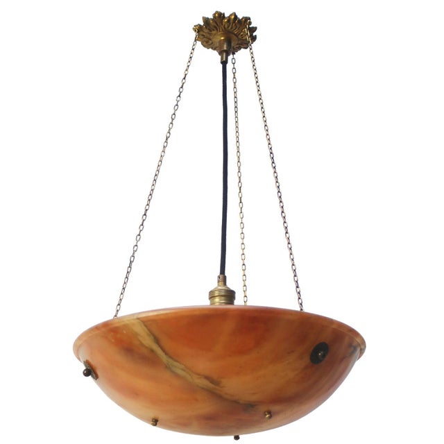French Art Deco Alabaster Pendant with Brass Mount, 1920s For Sale - Image 11 of 11