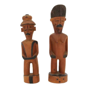1930s Pair of Colonial Chokwe Angola Wooden Sculptures, Tribal Art