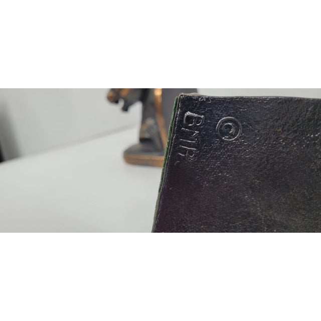 1940s Art Deco Bronze Plated Horse Bookends Vintage Trojan Horse Head Bust - Set of 2 For Sale - Image 6 of 10