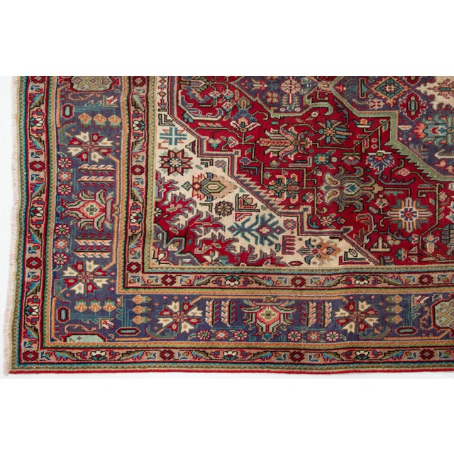 Vintage RedTabriz Pesian Wool Rug With Medallion Motif For Sale - Image 4 of 8