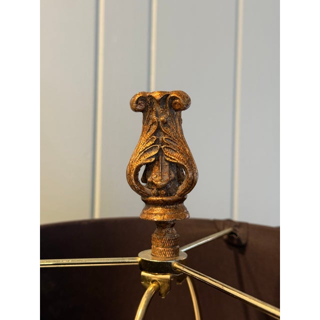Vintage Carved Table Lamp With Decorative Beaded Detail & Shade For Sale - Image 10 of 12