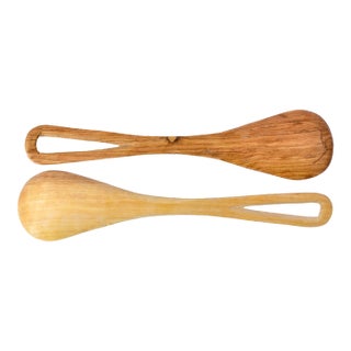 Early 20th Century Maasai Olivewood Serving Spoon Set with Bone Inlay Kenya For Sale