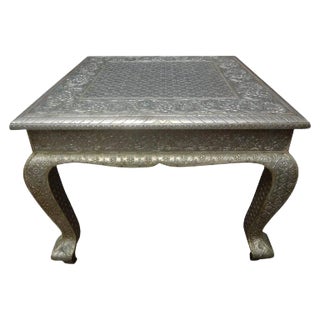 Vintage Anglo-Indian Silver Metal Clad Table For Sale