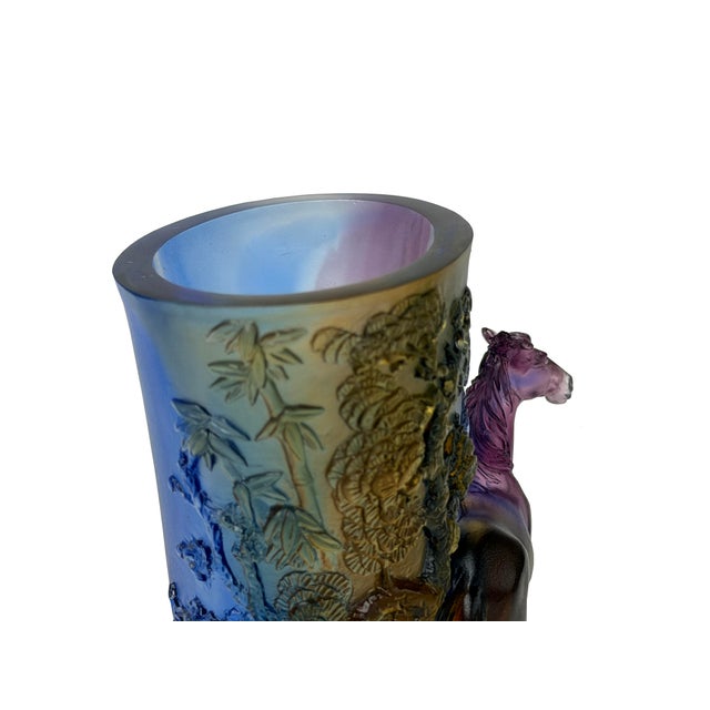 Cerulean Crystal Glass Horse Theme Oval Brush Pot Vase Shape Mix Color Art Figure For Sale - Image 8 of 12