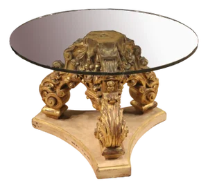 Italian Lacquered & Gilded Round Coffee Table with Glass Top, 1970s