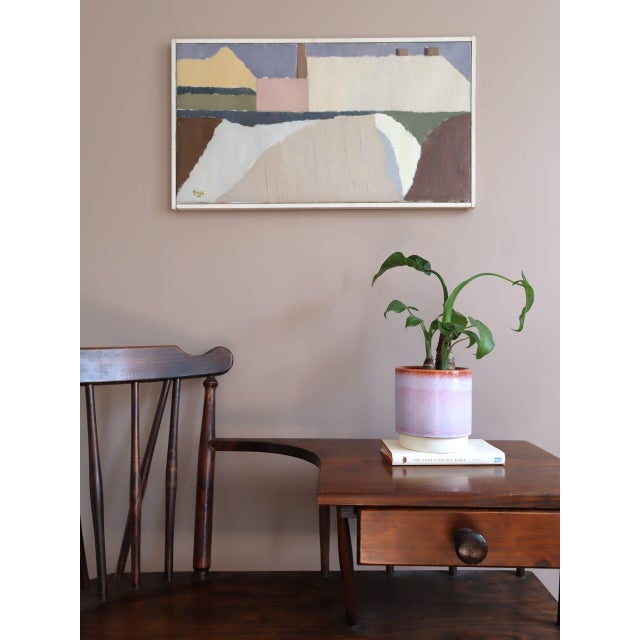 Mid-Century Modern 'Pastel Settlement' Swedish Abstract Landscape Oil Painting, Framed For Sale - Image 4 of 11