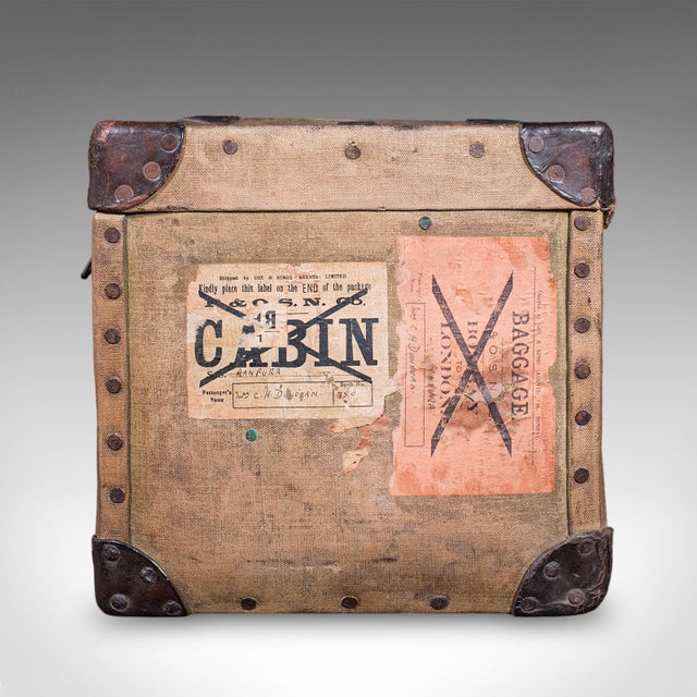 Antique Travel Trunk, English Canvas Case, Military Sporting Interest, Edwardian For Sale - Image 6 of 12