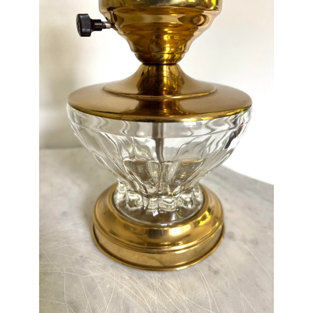 Traditional Rewired Early 20th Century Brass and Glass Hurricane Lamp With Greek Key Detail For Sale - Image 3 of 6