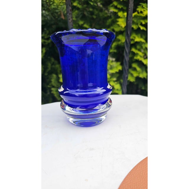 Glass Cobalt Vase by Gunnar Ander for Lindshammar Stålverk, 1950s For Sale - Image 7 of 7